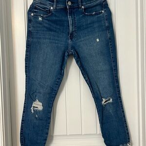 Express Dark Blue Distressed Cropped Jeans